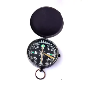 Bússola De Bolso Em Metal Preto – Diâmetro De 45mm