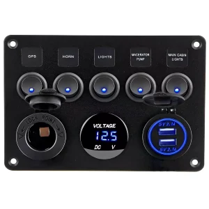 Painel Elétrico Multi Função USB 12v + 5 botões Barcos Lanchas