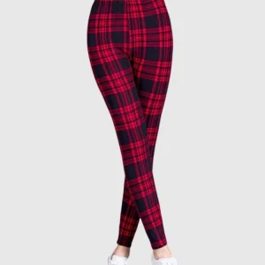 Leggings xadrez preto e vermelho