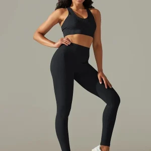 Leggings e sutiã com nervuras (conjunto desportivo) – ultimate-legging