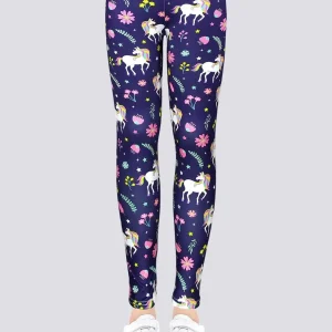 Leggings para menina azul-marinho com unicórnio