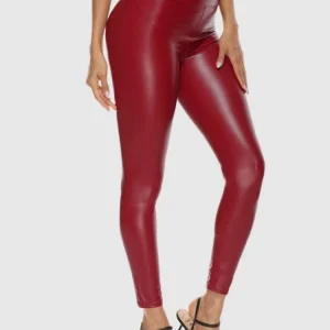 Leggings imitação de couro vermelho brilhante