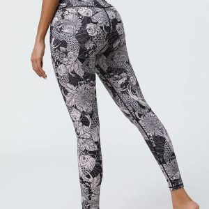Leggings de fitness com motivos artísticos a preto e branco