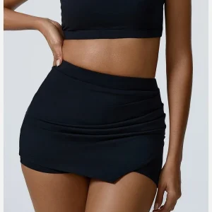 Saia-calção de fitness para mulher – cintura alta modeladora e bolsos