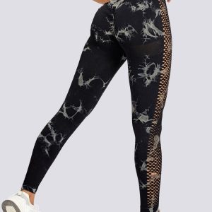 Leggings desportivas com padrão estampado em malha sem costuras (push up)