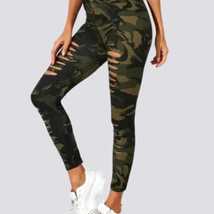 Leggings desportivas com buracos em padrão camuflado