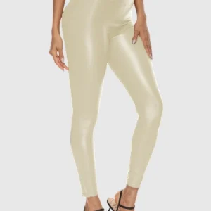 Leggings imitação de couro bege brilhante