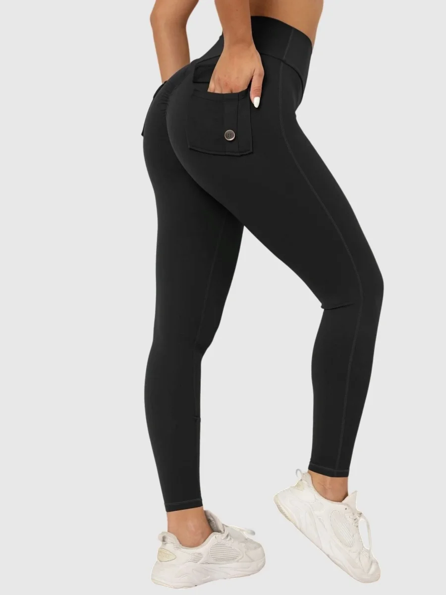 Leggings desportivas push-up com bolsos traseiros